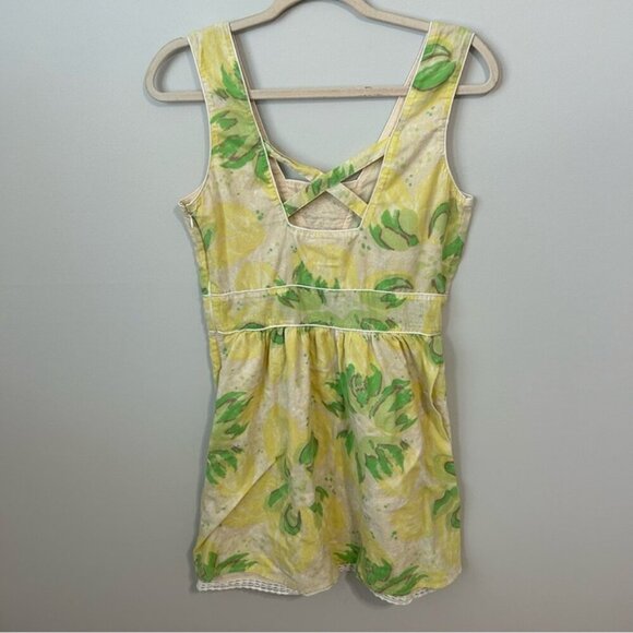 Free People Yellow Green Floral Sleeveless Mini Cotton Sundress Women’s Size 8 - Picture 5 of 6